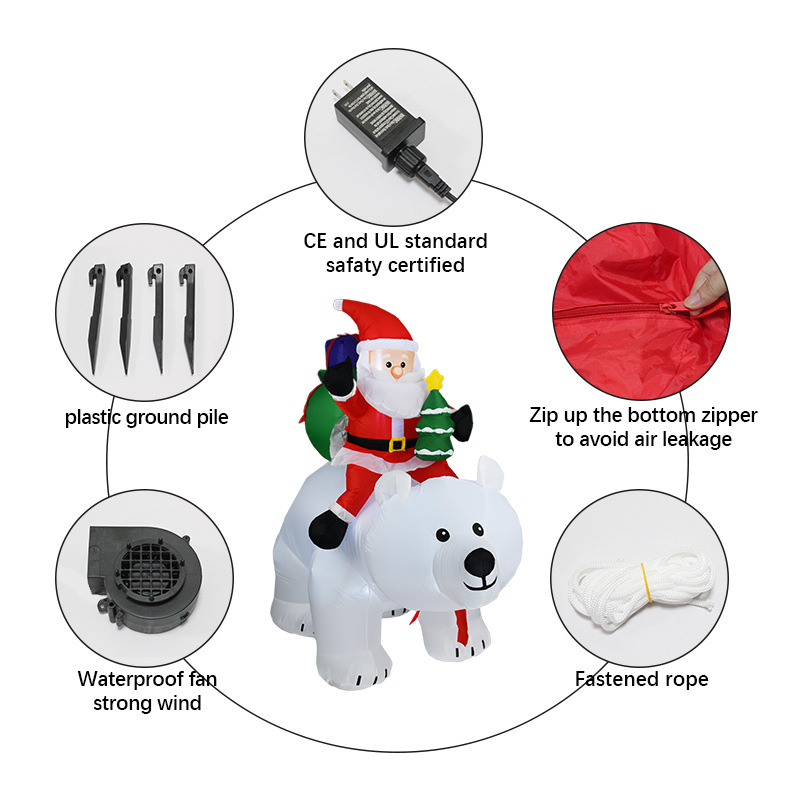 Up Lighting Decor - Movable Bear Santa Christmas Inflatable Yard